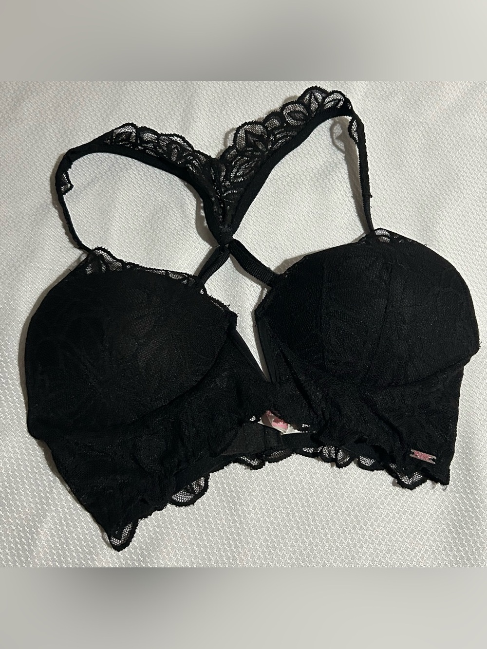 PINK Victoria's Secret Black Lace Racerback Push-Up Bralette